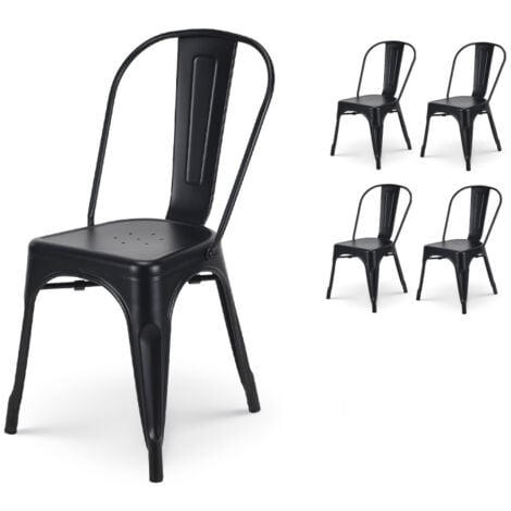 Lot de 4 chaises en métal noir mat - Style industriel