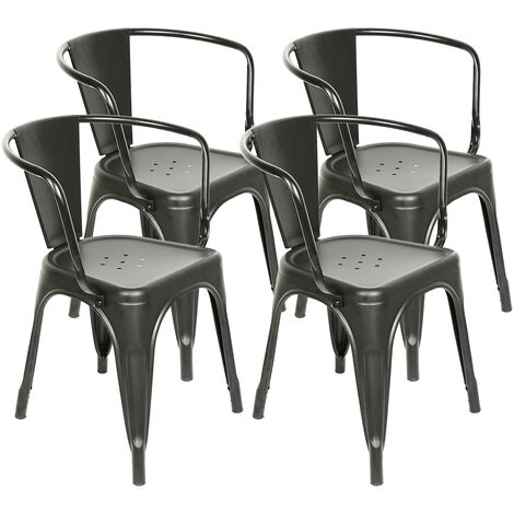 Lot de 4 chaises LUCIA, en plastique noir et pieds en métal décor chêne  sonoma