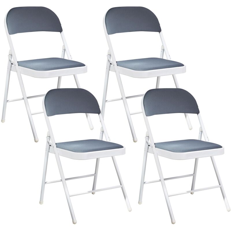 Lot de 4 Chaises en Métal Pliantes Cadre Blanc et Dossier Gris Foncé Sparks