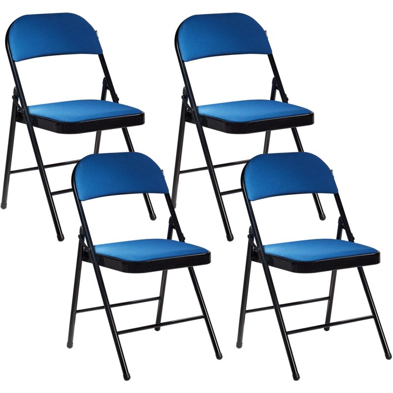 Beliani - Lot de 4 Chaises en Métal Pliantes Cadre Noir et Dossier Bleu Sparks