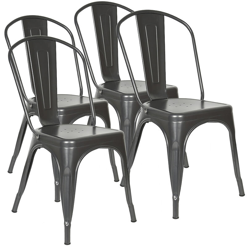Haloyo - Lot de 4 chaises en métal ®,Style Industriel Chaises de Cuisine,avec Dossier,85 x 45 x 45cm,Noir