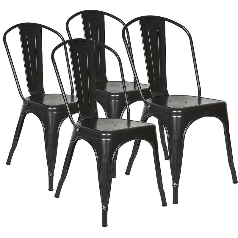 Guoyihua - Lot de 4 Chaises en Métal Noir Mat, Chaises de Salle à Manger Empilables,Style Industriel Chaises de Cuisine,avec Dossier, Noir 85x45x45cm