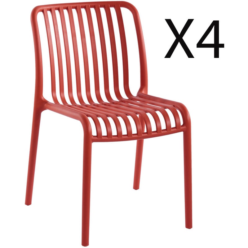 Pegane - Lot de 4 chaises en polypropylène coloris rouge - Longueur 46 x profondeur 58 x hauteur 80 cm