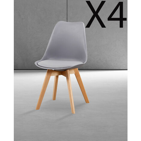 Lot de 4 chaises en polyester coloris gris clair et pieds en métal noir -  longueur 44 x profondeur 55 x hauteur 83,50 cm - Conforama