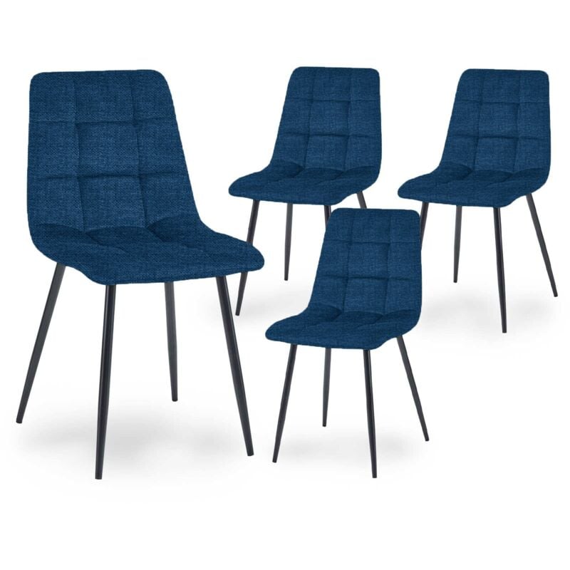 JEREMI - Lot de 4 chaises en tissu bleu capitonné JEREMI