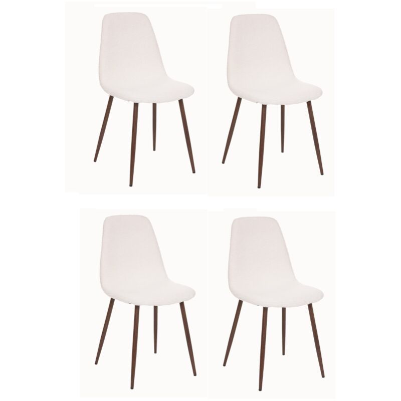 Atmosphera - Lot de 4 chaises en tissu bouclette avec pieds en métal effet noyer - Roka - Blanc - Livraison gratuite