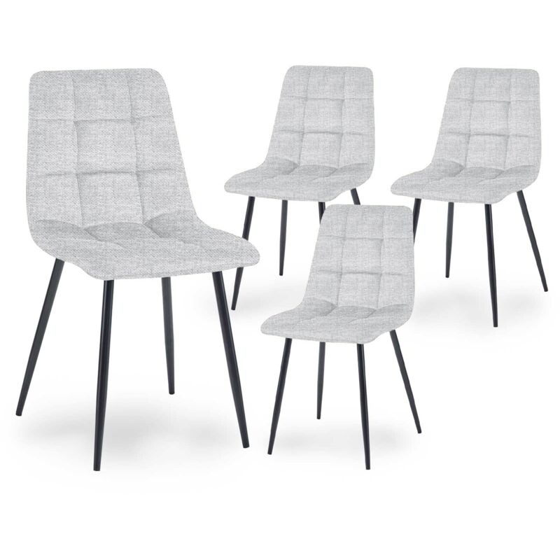 Deco In Paris - Lot de 4 chaises en tissu gris clair capitonné jeremi Deco In Paris - Lot de 4 chaises en tissu gris clair capitonné jeremi