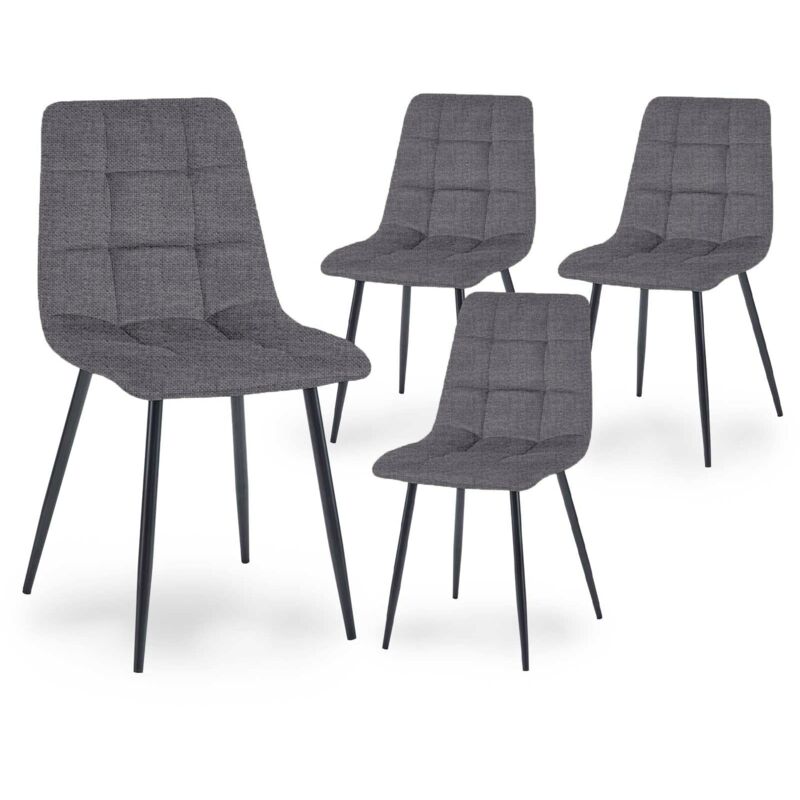 Deco In Paris - jeremi - Lot de 4 chaises en tissu gris foncé capitonné jeremi