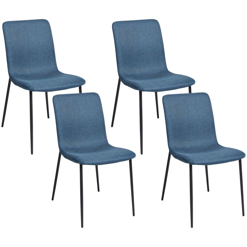 Beliani - Lot de 4 Chaises en Tissu Salle à Manger Pieds en Fer Bleu Foncé Glendive