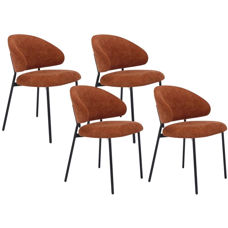 Lot de 4 chaises en tissu texturé et métal noir - Terracotta - VOSINIA