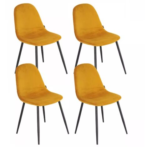Lot de 4 chaises en tissu velours jaune avec pieds métal noir – BIBA 2