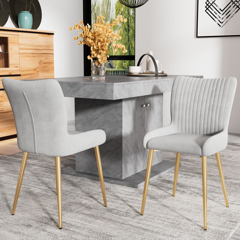 Modernluxe - Lot de 2 Chaises en velours - avec pieds en métal doré - Gris