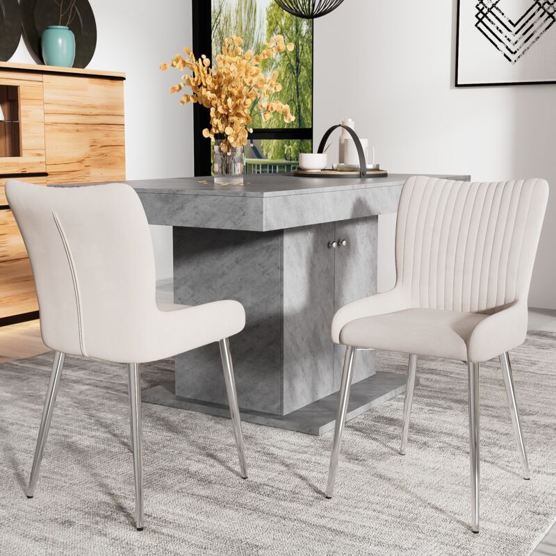 Modernluxe - Lot de 2 Chaises en velours - avec pieds en métal argenté - Beige