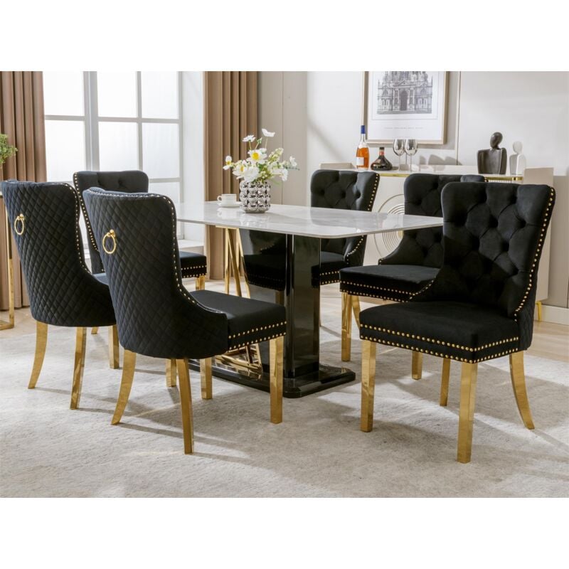 Lot de 6 chaises en velours avec pieds métallique - Noir