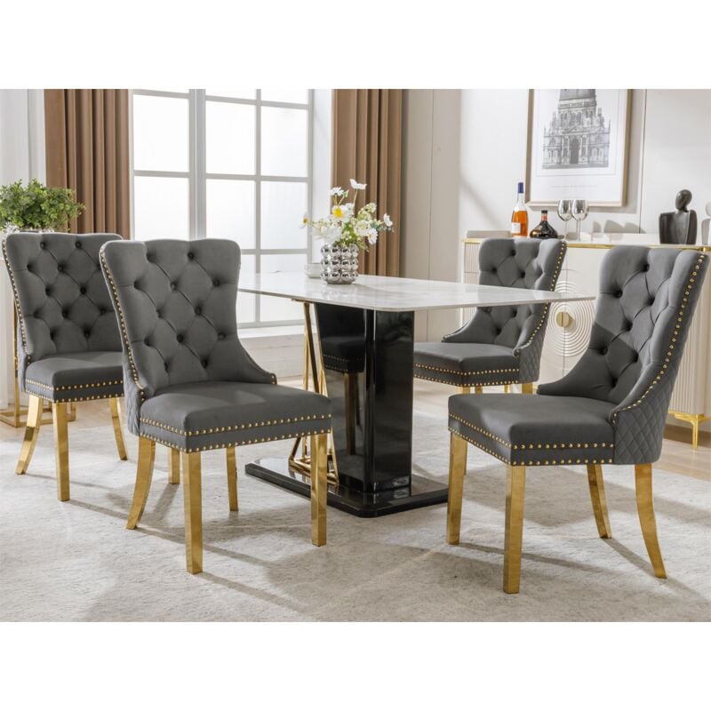 Lot de 4 chaises en velours avec pieds métallique - Gris