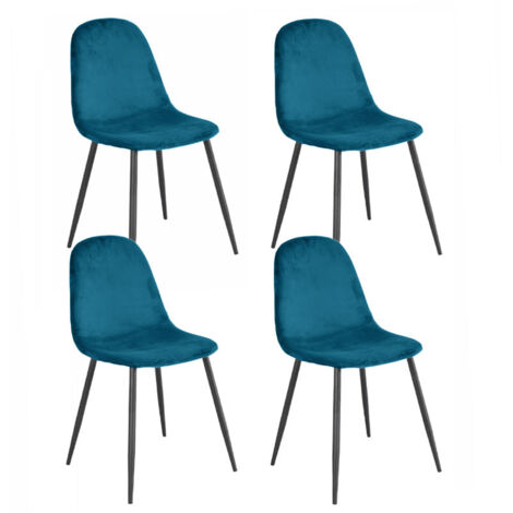 Lot de 4 chaises en velours bleu canard avec pieds métal noir – BIBA 2
