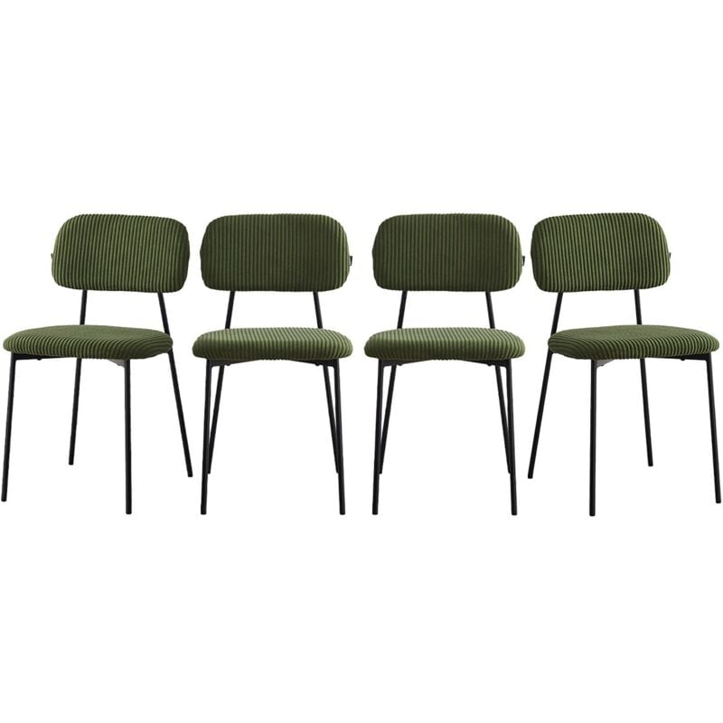 Homifab - Lot de 4 chaises en velours côtelé vert kaki - Lorie