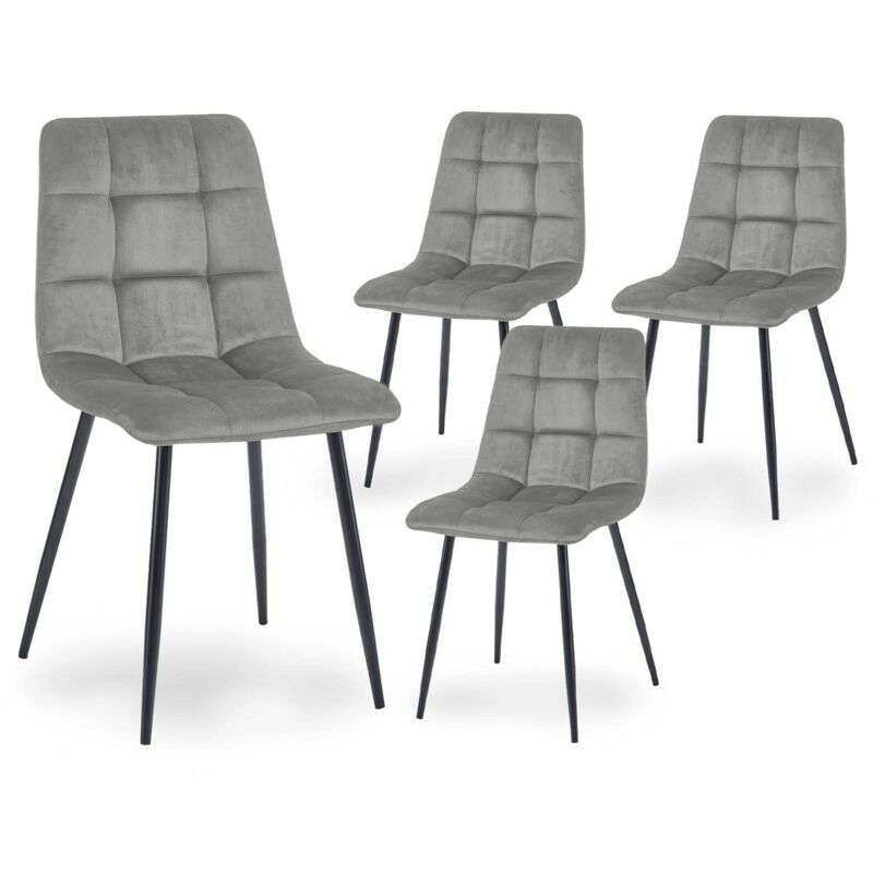 Deco In Paris - Lot de 4 chaises en velours gris capitonné jeremi Deco In Paris - Lot de 4 chaises en velours gris capitonné jeremi