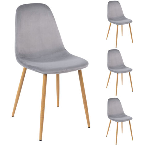 Lot de 4 chaises en velours gris et naturel 50x44x86 cm – Structure en métal – Dossier arrondi – Poids max 120 kg