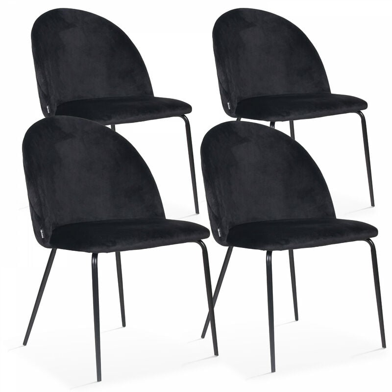 Oviala - Lot de 4 chaises en velours noir