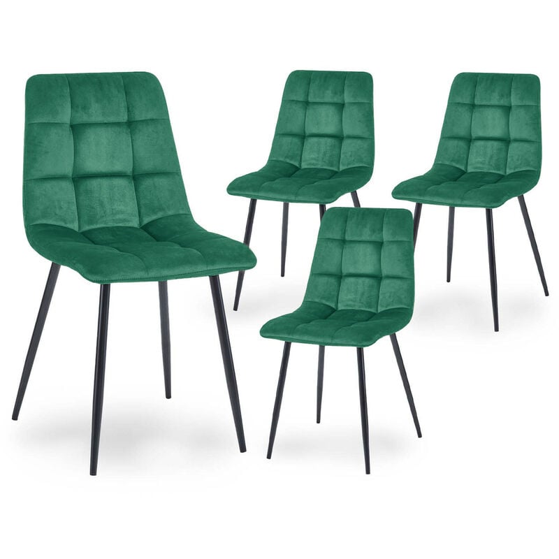 Deco In Paris - Lot de 4 chaises en velours vert capitonné jeremi