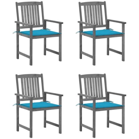Lot de 4 Chaises/Fauteuils de jardin avec coussins Gris Bois d'acacia massif -TF47977