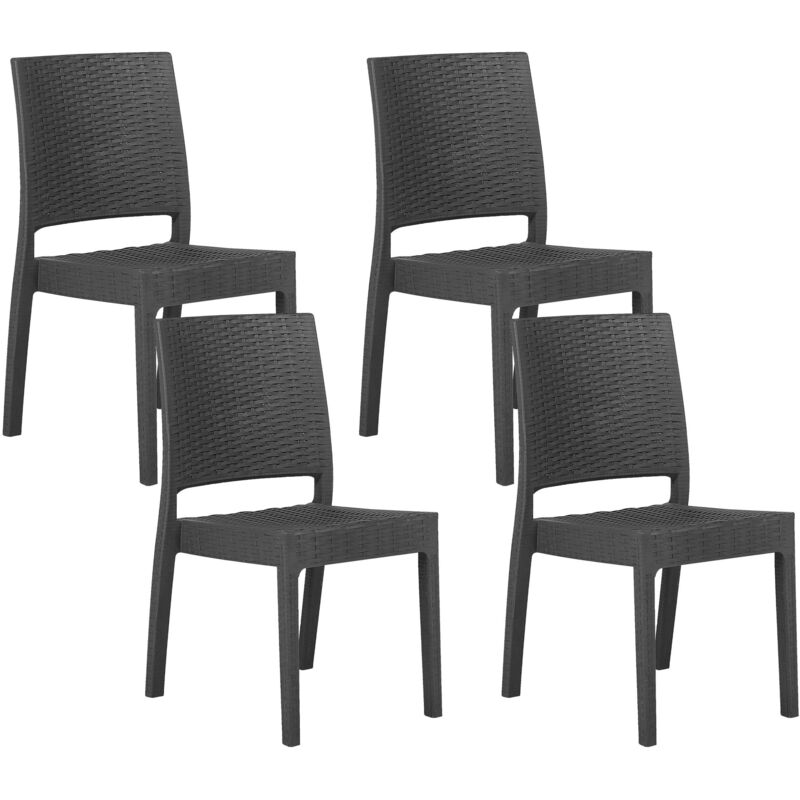 Beliani - Lot 4 Chaises de Jardin en Rotin Synthétique Gris Très Résistant Assise Élégante et Pratique pour Terrasse ou Balcon Moderne Intemporel