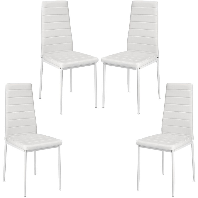 Lot de 4 Chaises Haut Dossier Contemporain Simple Blanc