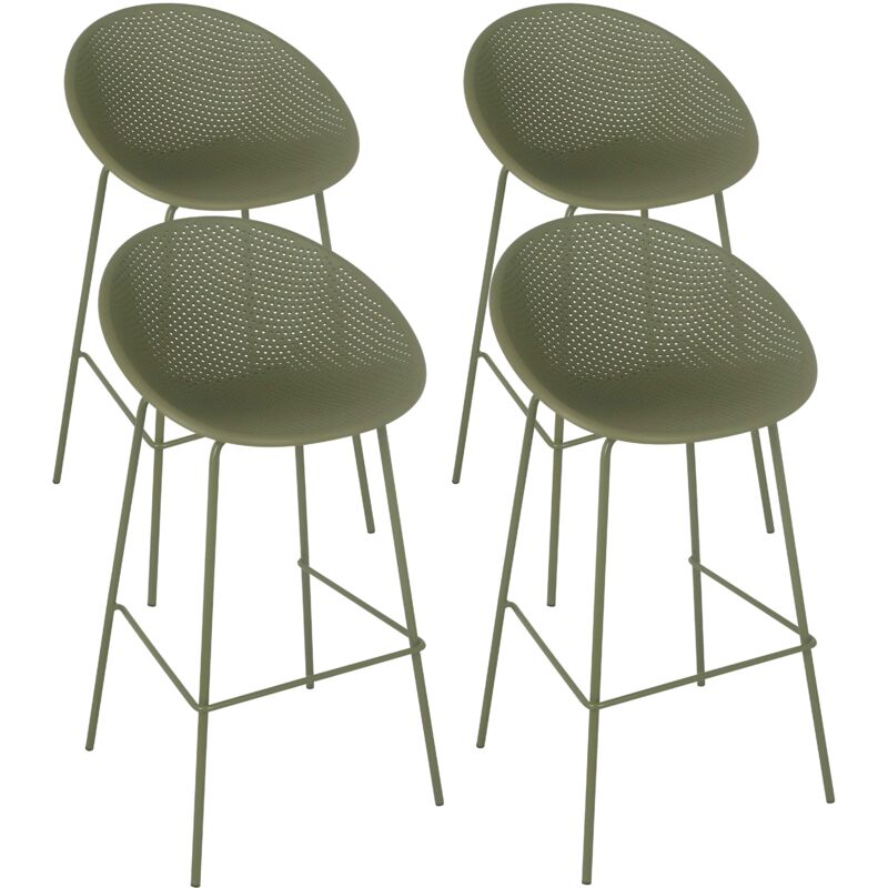 Lot de 4 chaises hautes de terrasse en plastique vert olive