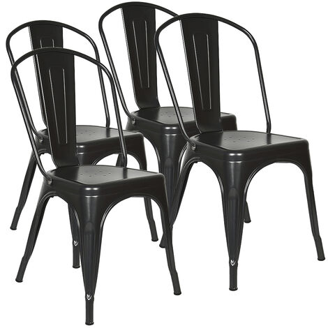 YONGQING Lot 4 Chaises Industrielles en Métal avec Dossier noir 85 45 45cm