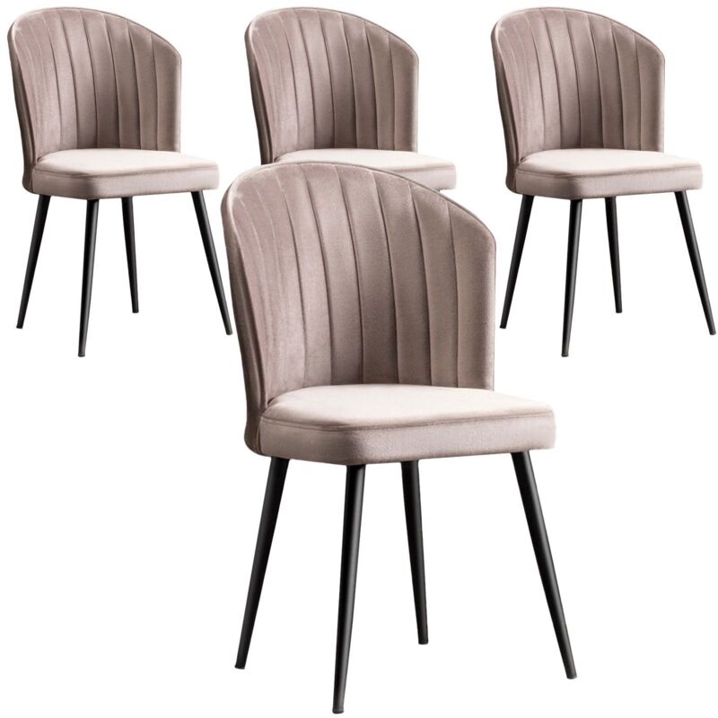 Lot de 4 chaises Iria Velours Cappuccino et Métal Noir Lot de 4 chaises Iria Velours Cappuccino et Métal Noir