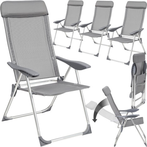 Lot de 4 chaises de camping pliantes en aluminium gris – Dossier haut réglable 5 positions – Hauteur d'assise 43 cm – Poids 3,2 kg