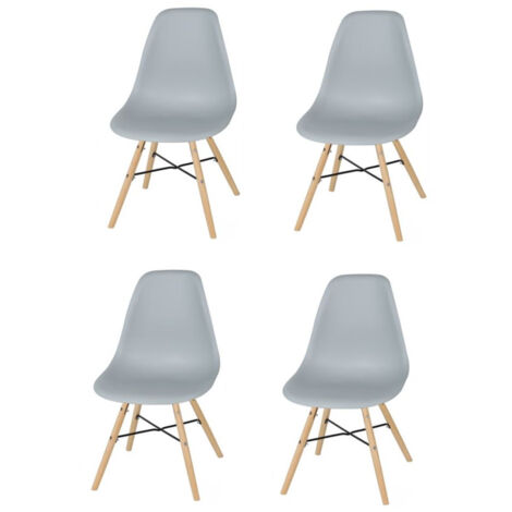 Lot de 4 chaises "Jena" coque en polypropylène et pied en bois - Gris - L 52 x l 45.5 x H 81 cm - Livraison gratuite