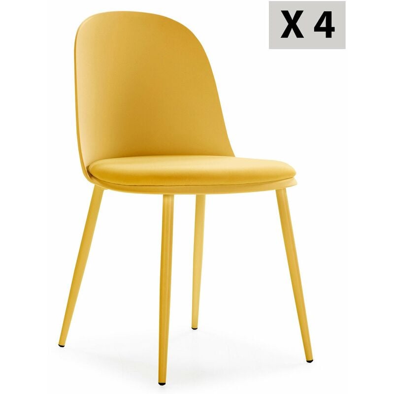 Vs Venta-stock - Lot de 4 chaises Kana moutarde, pieds en métal et assise rembourrée