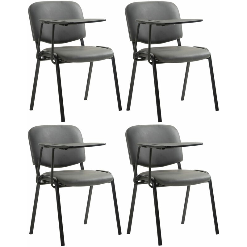 Lot de 4 Chaises Ken en similicuir avec tablette rabattable Gris
