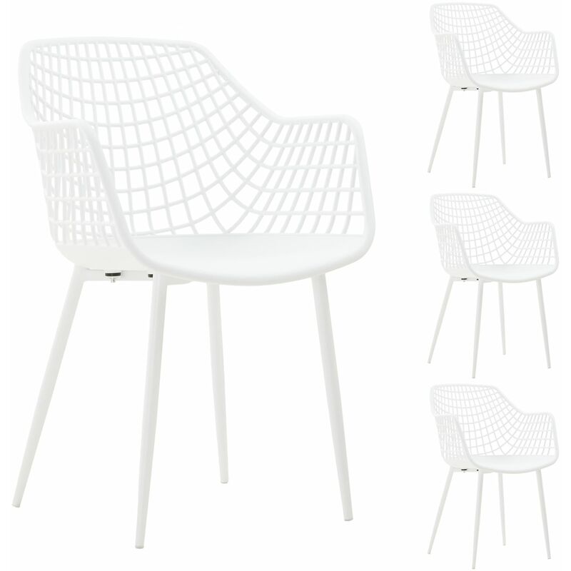Idimex - Lot de 4 chaises lucia, en plastique blanc et métal blanc Idimex - Lot de 4 chaises lucia, en plastique blanc et métal blanc
