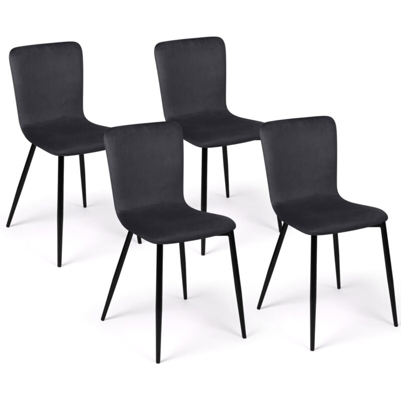 Lot de 4 chaises macha en velours gris foncé pour salle à manger