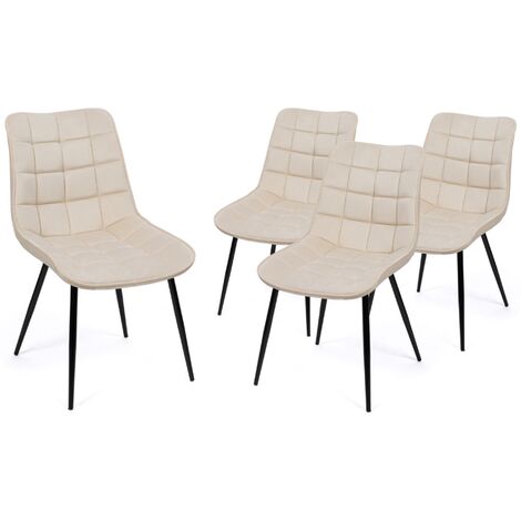 Lot De 6 Chaises MILA En Velours Beige - Pour Salle à Manger, Design Moderne, Neuves