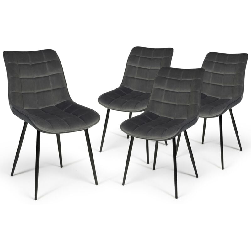 Idmarket - Lot de 4 chaises en velours mady - Gris - Pour salle à manger