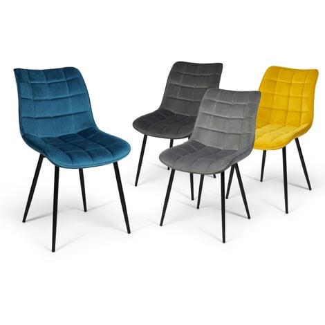 Lot de 4 chaises MADY en velours mix color bleu, gris clair, gris foncé, jaune - Multicolore