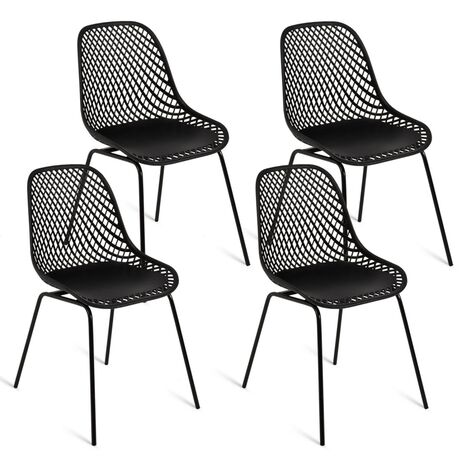 Carolann - Lot de 4 Chaises Noires Métal et PVC - Altobuy