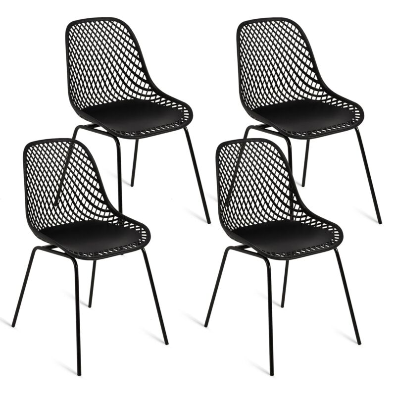 Lot de 4 chaises maelys noires pied métal pour salle à manger
