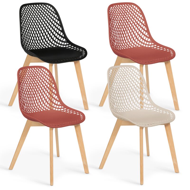 Lot de 4 chaises mandy mix color noir, terracotta x2 et beige