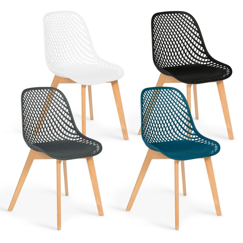 Lot de 4 chaises mandy mix color blanc, gris, bleu canard et noir
