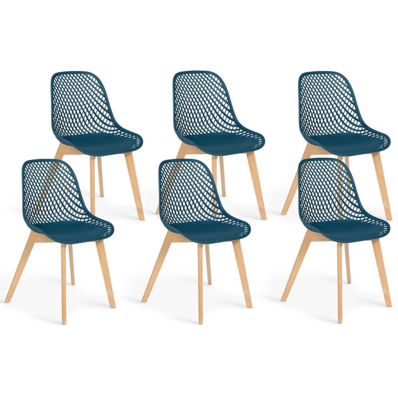 Idmarket - Lot de 6 chaises mandy bleu canard pour salle à manger