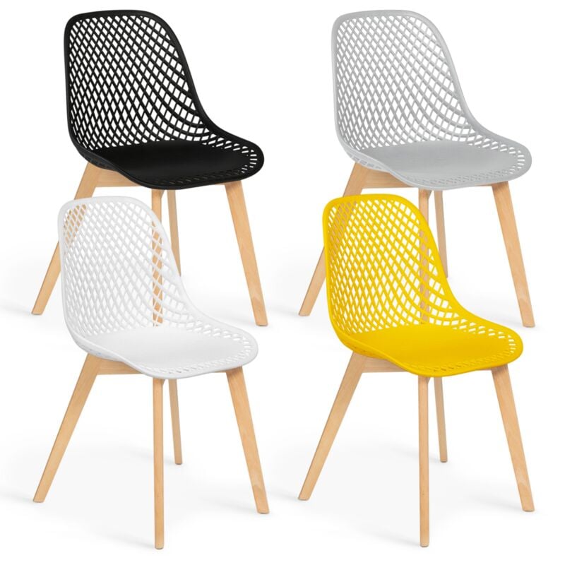 Lot de 4 chaises mandy mix color noir, gris clair, blanc et jaune