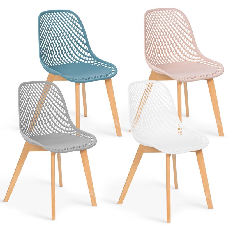 Lot de 4 chaises mandy mix color pastel rose, blanc, gris clair et bleu