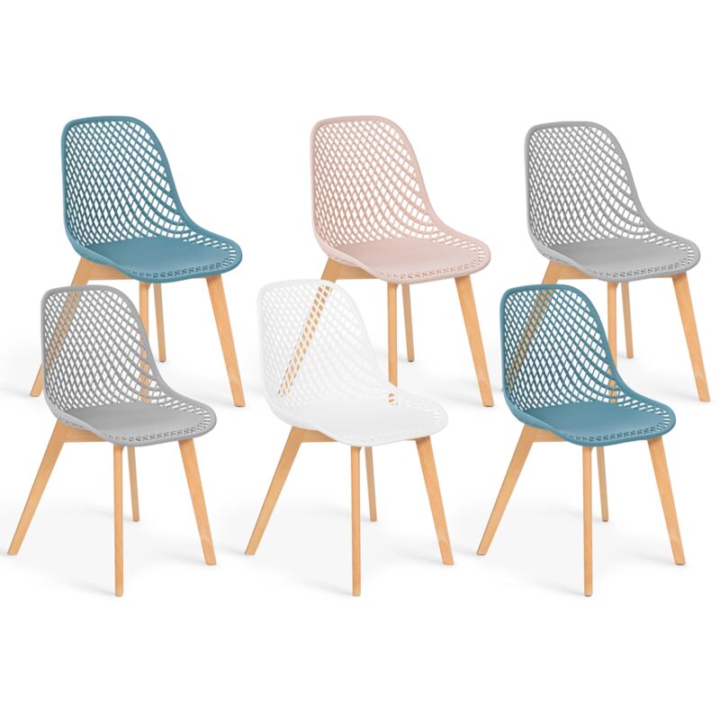 Lot de 6 chaises mandy mix color pastel rose, blanc, gris clair x2, bleu x2