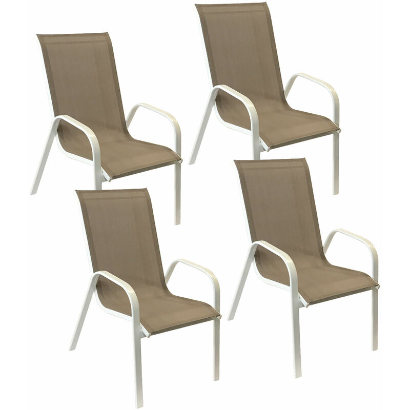 Happy Garden - Lot de 4 chaises marbella en textilène taupe - aluminium blanc