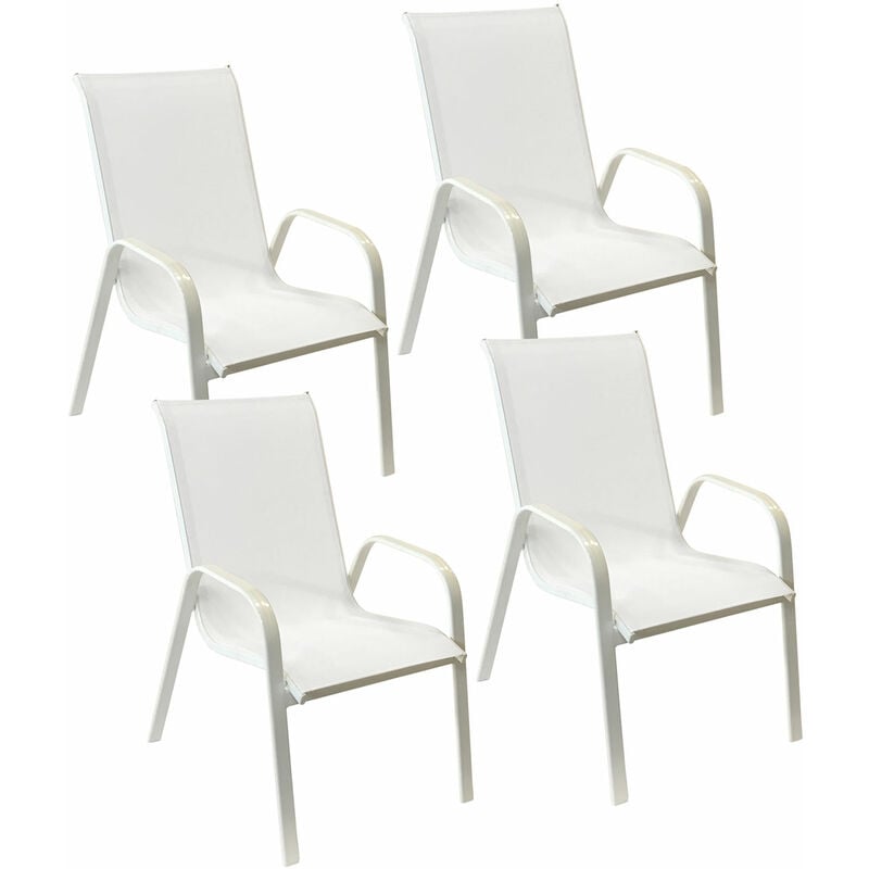 Lot de 4 chaises marbella en textilène blanc - aluminium blanc - white